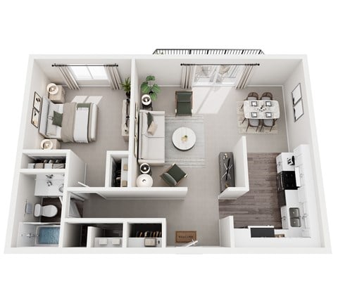 Floor plan for 1 bed, 1 bath, 947 sqft